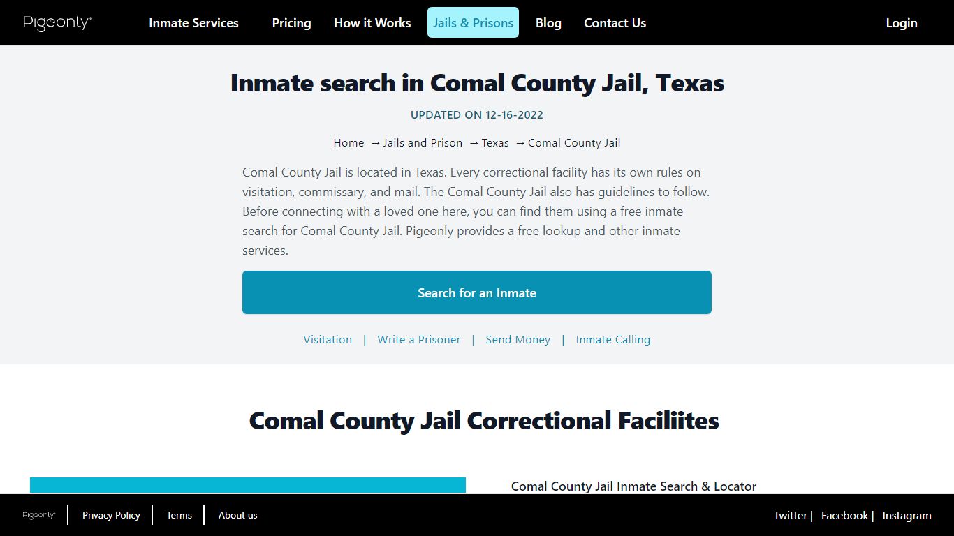Inmate Search Comal County Jail, Texas | Pigeonly